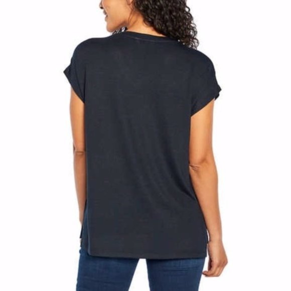 NWT ORVIS Ladies Short Sleeve Soft Feel V-Neck Tunic Top Black Tee - Picture 2 of 4
